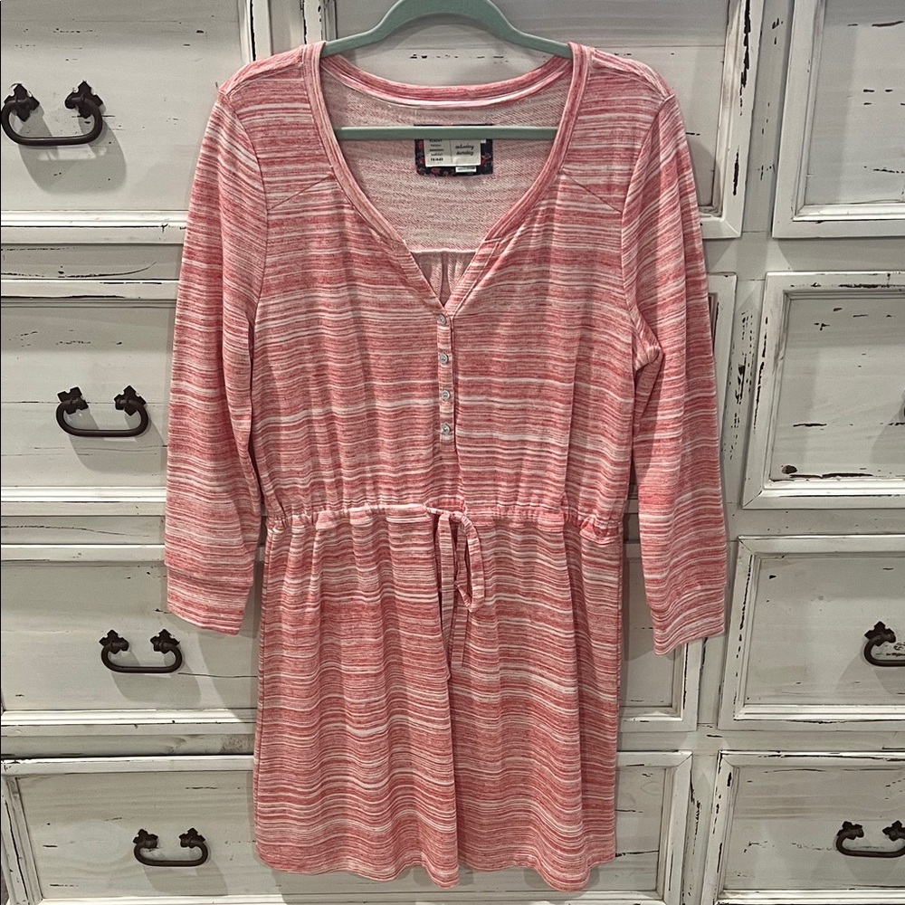 Anthro Pink Striped sweatshirt dress sz L